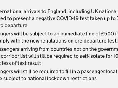 英国入境又出新规!入境请提前准备好72小时内核酸证明!